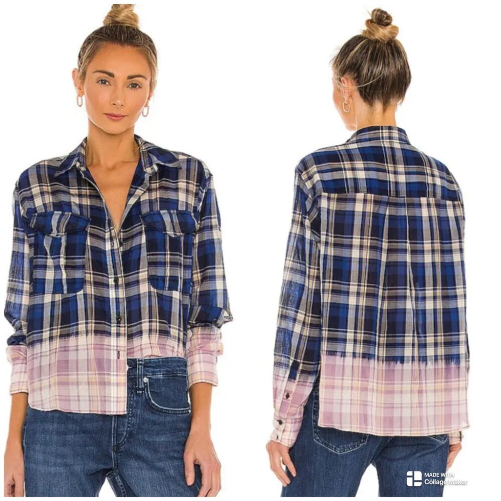 Rag & Bone Florian Plaid Beach Ombre Button Up Shirt Womens Size XS Oversized